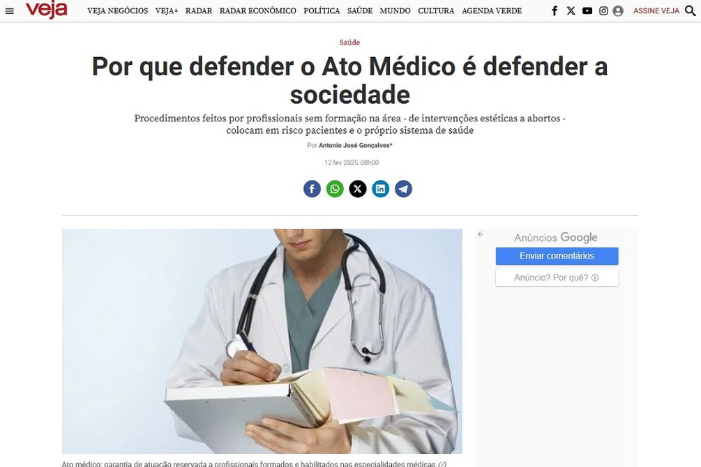 Ato médico: Veja publica artigo do presidente da APM